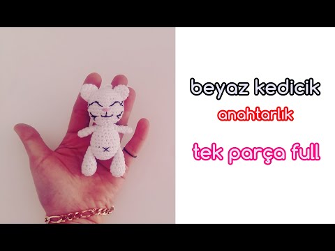 Amigurumi Beyaz Kedicik Anahtarlık - TEK PARÇA FULL